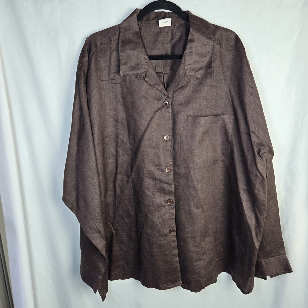 Vtg Designs For Debbie Linen Blouse Brown Womens‎ 24 Coastal Minimalist Neutral